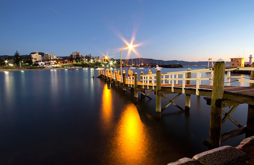 Pre-dawn at Wollongong pier overlooking the harbour.